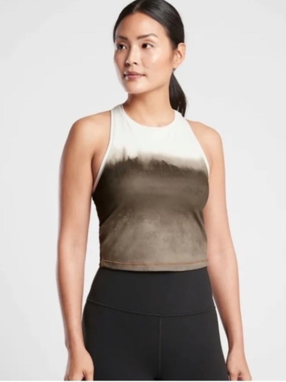 Athleta Shanti Watercolor Stripe Crop Tank Powervita High Neck Medium